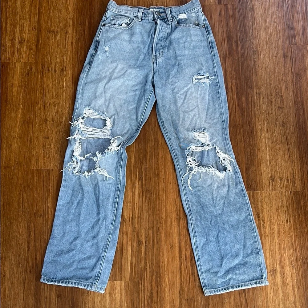 Distressed Light Blue High Rise Jeans - Picture 1 of 3